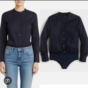 J. Crew Navy Blue Stretch Bodysuit - Long Sleeve Sz: 14